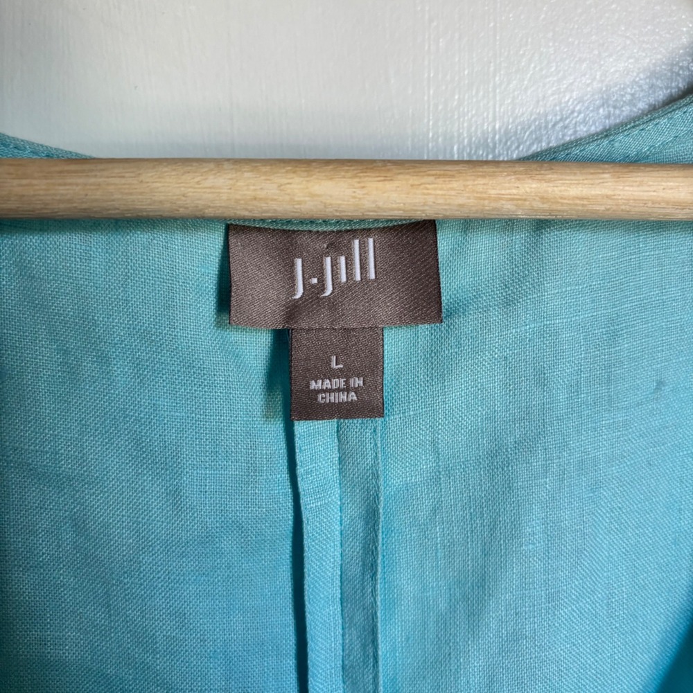J. Jill Women Turquoise Blue 100% Linen Sleeveless Scoop Neck Shift Dress Large - Picture 3 of 6